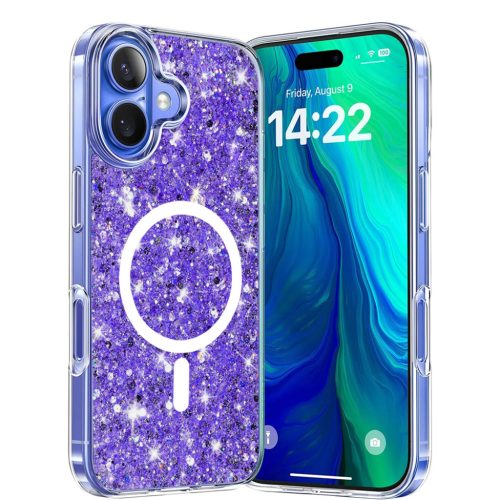  Techsuit - Csillogó Fényes MagSafe - iPhone 16 Plus - Lila tok