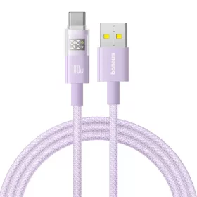   Baseus - Data Cable Display 2 (P10382701511-01) - Gyors töltés, USB Type-C, Digitális kijelző, 100W, 2m - Ködös lila