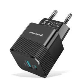   Techsuit - Prémium fali töltő, Tiny sorozat (CHPD216) - GaN, USB QC3.0, Type-C PD25W - Fekete.