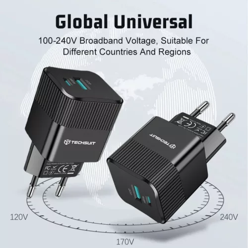 Techsuit - Prémium fali töltő, Tiny sorozat (CHPD216) - GaN, USB QC-5949419273047 3 kép