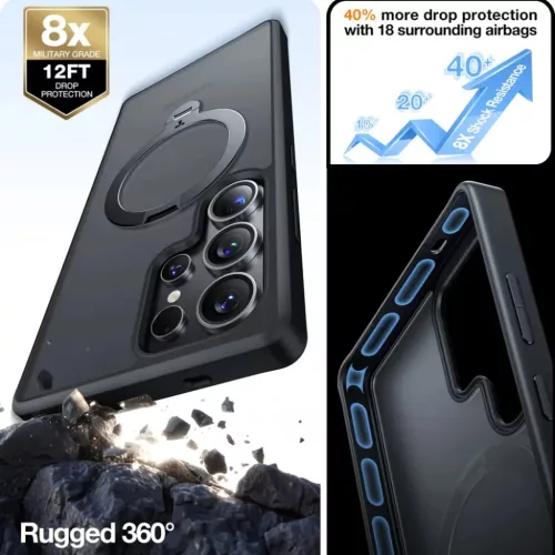 Torras - Ostand Spin sorozat - Samsung Galaxy S25 Ultra - Fekete tok-6938075626235 7 kép
