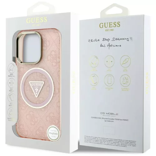  iPhone 16 Pro Rózsaszín Guess IML Fém Csillámos 4G Kör Háromsz�-3666339430535 7 kép