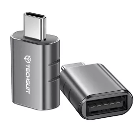   Techsuit - Prémium OTG Adapter SlateVolt (A10) - USB 3.0-ról Type-C-re átalakító, 5Gbps, 3A, cinkötvözet, Thunderbolt 3 támogatással - Szürke