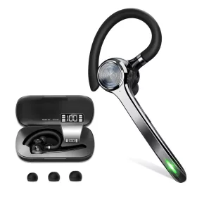    Techsuit - Bluetooth fejhallgató (CB3) - Kihangosító, ENC, LED digitális kijelző, Bluetooth 5.1, 500mAh, 72 órás beszélgetési idő - Fekete