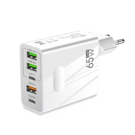   Techsuit - Prémium Fali Töltő PentaXPower (CHC1) - 3x USB, 2x Type-C PD 25W, 65W, GaN Fehér