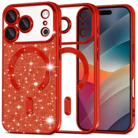iPhone 17 Pro Techsuit - Luxury Glitter MagSafe - Piros tok