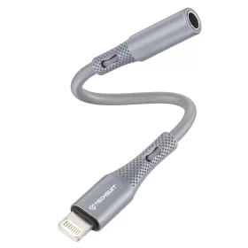   Techsuit - Prémium Kábel Adapter SoundFleX (AC2) - Villámcsatlakozó 3,5 mm-es Jackhez, Hi-Fi Minőség, DAC Chip, Szilikagél, 0,1m - Szürke