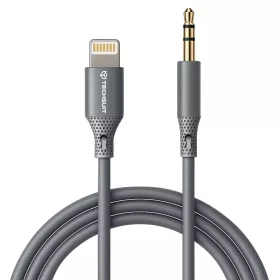   Techsuit - Prémium Kábel Adapter SoundFleX (AC5) - Lightning a 3,5 mm-es Jack-hez, Hi-Fi Minőség, DAC Chip, Szilikagél, 1m - Szürke