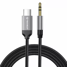   Techsuit - Prémium Kábel Adapter SoundShell (AC9) - USB-C-ről 3,5 mm-es Jack-re, DAC Chip, 16bit/48Khz, 1,5m - Szürke