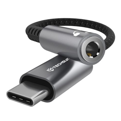 Techsuit - Prémium Kábel Adapter SonicPiX (AC14) - Type-C to 3.5mm Jack, 3A, DAC Chip, Alumínium, Digitális Dekóder - Szürke