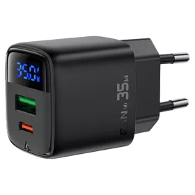   Acefast Fali töltő (A116) - Digitális kijelzővel, Gyors töltés, GaN, Type-C, USB, PD35W - Fekete