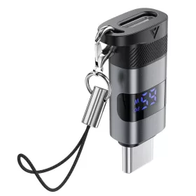    Adapter Acefast (J9) - Digitális kijelzővel, Type-C to USB-C, 480Mbps, 20V/5A, Gyors töltés, adatátvitel - Fém Szürke