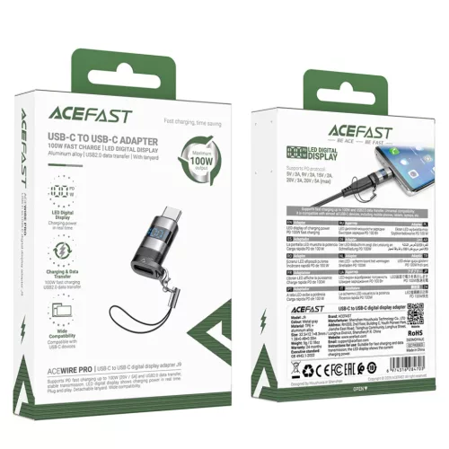  Adapter Acefast (J9) - Digitális kijelzővel, Type-C to USB-C, 480Mb-6974316284703 7 kép