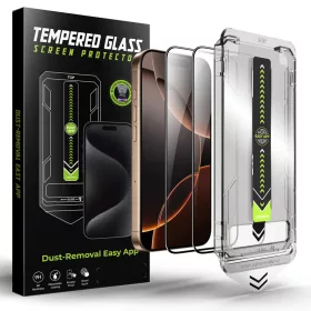   Techsuit - TitanGlass Teljes Borítás (2 darab) - iPhone 15 / iPhone 16 - Fekete üvegfólia