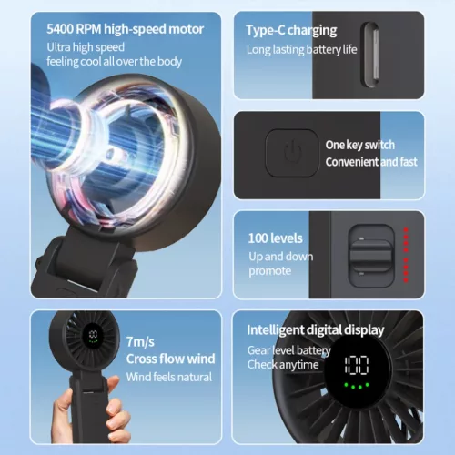 Techsuit - Prémium Mini Kézi Ventilátor (A10) - LED digitális kije-5949419295353 9 kép