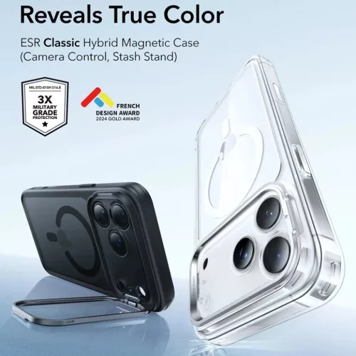 iPhone 17 Pro Fekete Frosted ESR Classic Hybrid HaloLock Kickstand tok-4894240283332 7 kép