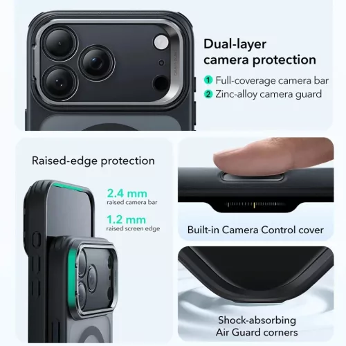 iPhone 17 Pro Fekete Frosted ESR Classic Hybrid HaloLock Kickstand tok-4894240283332 9 kép