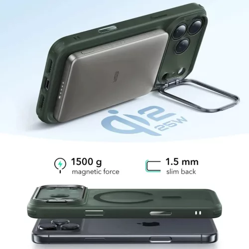 iPhone 17 Pro Max ESR Classic Hybrid HaloLock Kickstand - Mattzöld to-4894240289471 5 kép