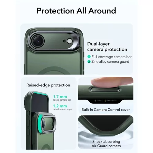 iPhone 17 Air ESR - Classic Hybrid HaloLock Kickstand - Matt Zöld tok-4894240289570 4 kép