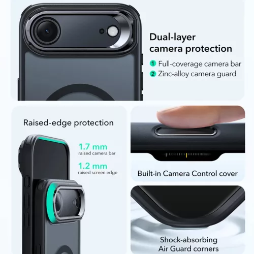 iPhone 17 Air - Matt Fekete ESR Classic Hybrid HaloLock Kickstand tok-4894240283110 3 kép