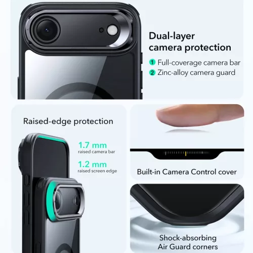  iPhone 17 Air Átlátszó Fekete ESR Klasszikus Hibrid HaloLock Kitá-4894240283134 7 kép