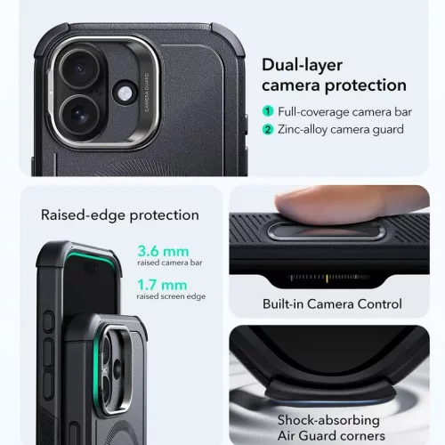  iPhone 17 Fekete ESR Cyber Armor kitámasztó tok-4894240283677 4 kép