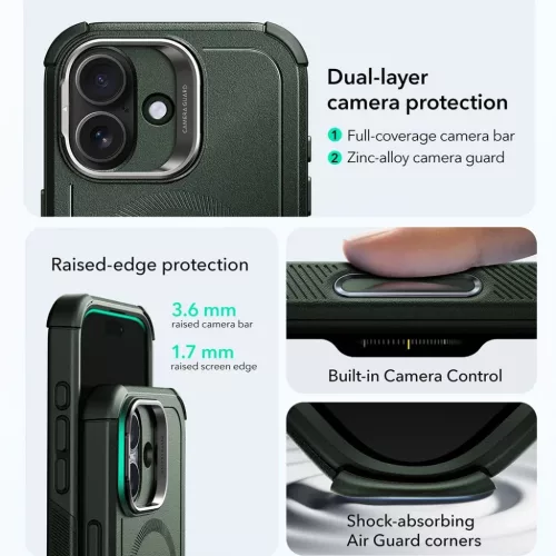  iPhone 17 Zöld ESR Cyber Armor Kitámasztó tok-4894240288511 2 kép