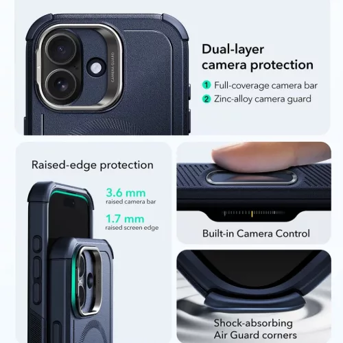  iPhone 17 Kék ESR Cyber Armor Kitámasztós tok-4894240283691 2 kép