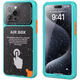    iPhone 12/12 Pro/13/13 Pro/14/14 Pro/15/15 Pro/16 Kék ShellBox AirBox Vízálló IP68 Tok (6,1 hüvelyk)