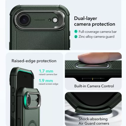  iPhone 17 Air Zöld ESR Cyber Armor Kitámasztó tok-4894240288474 2 kép