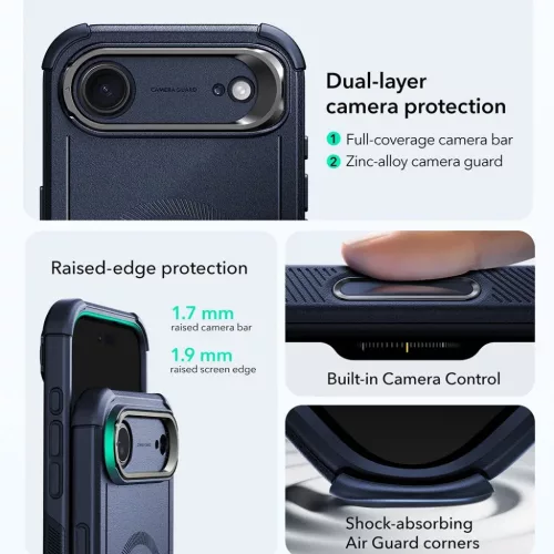  iPhone 17 Air Kék ESR - Cyber Armor kitámasztós tok-4894240283578 4 kép