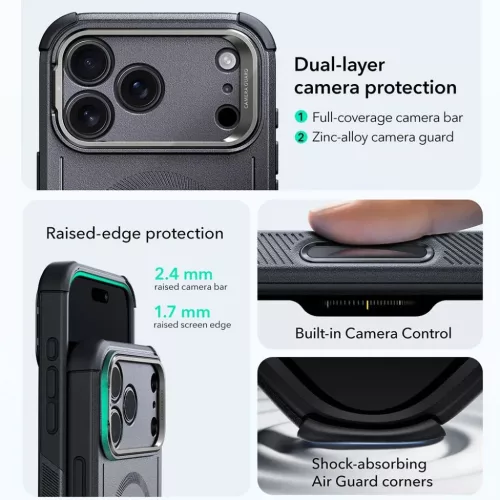 iPhone 17 Pro Szürke ESR Cyber Armor Kitámasztó tok-4894240283653 4 kép