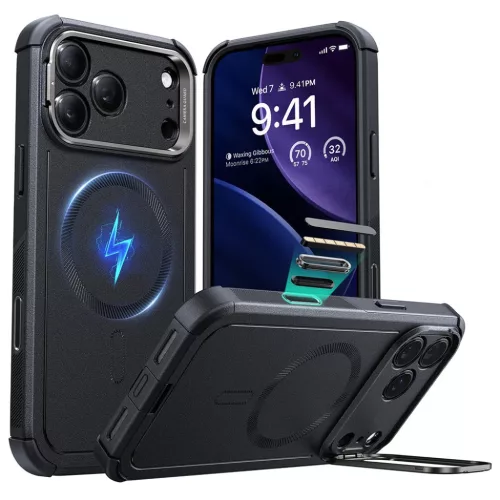  iPhone 17 Pro Max Fekete ESR - Cyber Armor Kitámasztós tok-4894240283738 1 kép