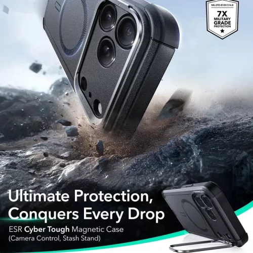  iPhone 17 Pro Max Fekete ESR - Cyber Armor Kitámasztós tok-4894240283738 4 kép
