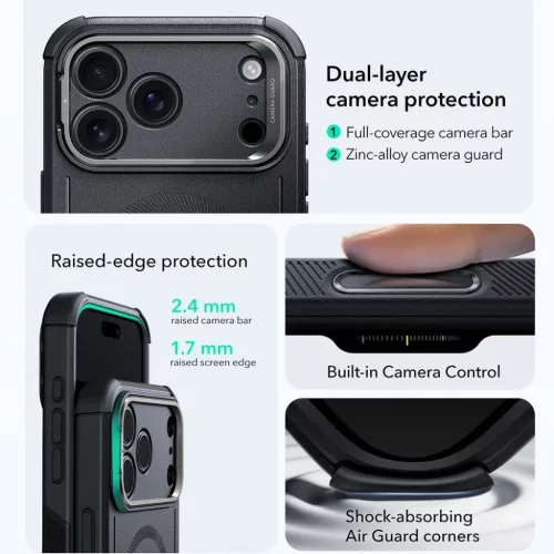  iPhone 17 Pro Max Fekete ESR - Cyber Armor Kitámasztós tok-4894240283738 7 kép