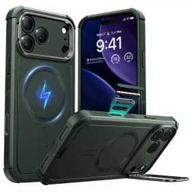  iPhone 17 Pro Max Zöld ESR Cyber Armor Kitámasztós Tok