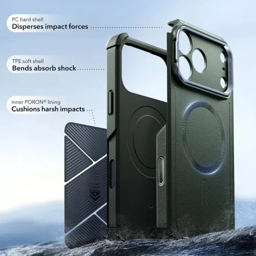  iPhone 17 Pro Max Zöld ESR Cyber Armor Kitámasztós Tok-4894240288450 3 kép