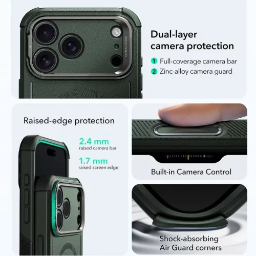  iPhone 17 Pro Max Zöld ESR Cyber Armor Kitámasztós Tok-4894240288450 4 kép