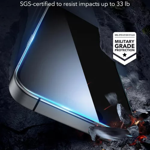  iPhone 17 / iPhone 16 Pro Fekete ESR Adatvédelmi Edzett Üveg (3 dar-4894240258750 5 kép
