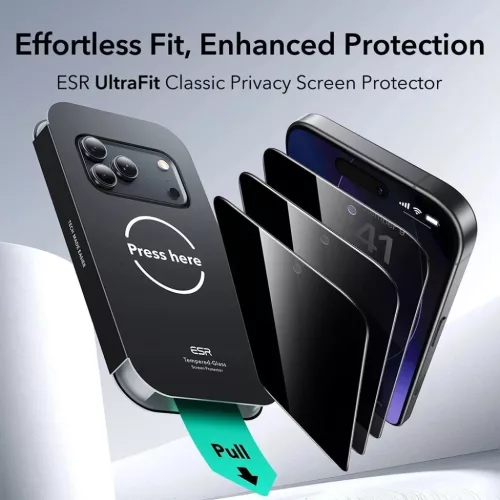  iPhone 17 Pro Fekete ESR Adatvédelmi edzett üveg UltraFit üvegfól-4894240282410 2 kép