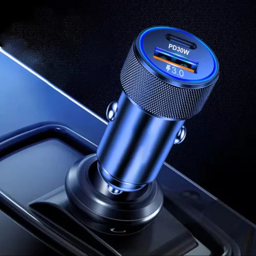 Techsuit - Prémium Autós Töltő VoltDuo (C2) - LED Fénnyel, USB QC-5949419322615 3 kép