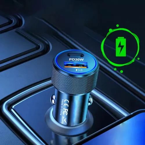 Techsuit - Prémium Autós Töltő VoltDuo (C2) - LED Fénnyel, USB QC-5949419322615 4 kép