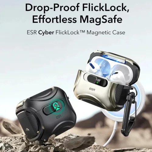 Apple AirPods Pro 3 Fekete ESR Cyber FlickLock HaloLock tok-4894240289204 2 kép