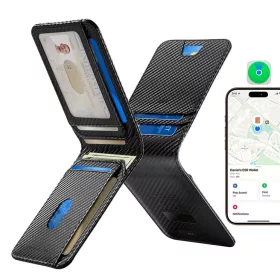   Classic Geo Kártyatartó - Vegán Bőr Pénztárca 11 kártyához és készpénzhez, Find My funkcióval, RFID blokkolás - Carbon Fiber