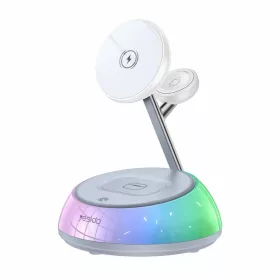   iPhone, Apple Watch, AirPods Fehér Yesido töltőállomás 3in1 (DS31) - Mágneses Tartó, RGB világítás, 15W