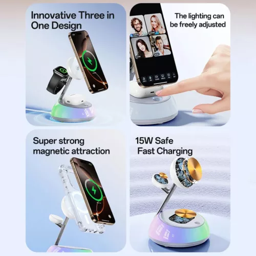 iPhone, Apple Watch, AirPods Fehér Yesido Wireless Charging Station 3-6942314411872 9 kép