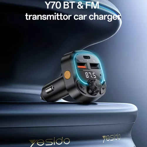 Yesido Autós Töltő (Y70) FM Transzmitterrel, Kettős USB-C + USB-A -6942314408155 2 kép
