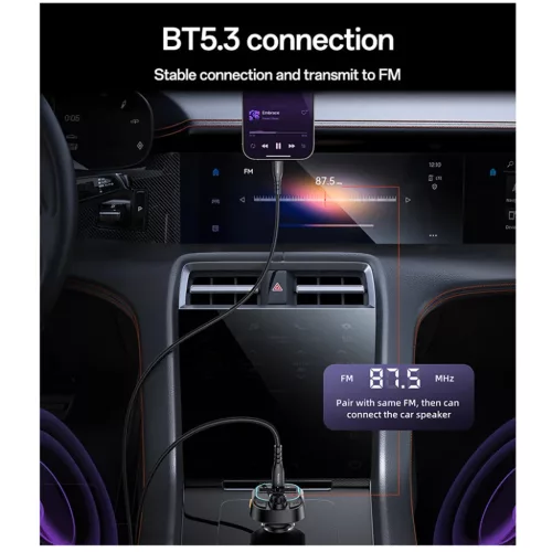 Yesido Autós Töltő (Y70) FM Transzmitterrel, Kettős USB-C + USB-A -6942314408155 3 kép
