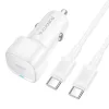 Borofone Autós Töltő Cloud (BZ34A) Type-C kábellel, Egyszeres Type-C Port, PD20W, ABS, DC 12-24V-hoz - Fehér