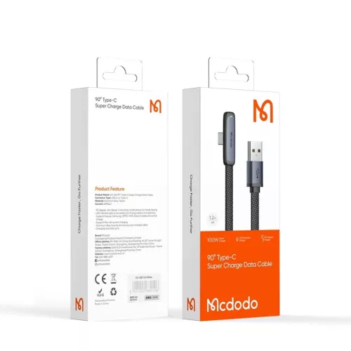 Mcdodo USB-C to USB-A 90 fokos kialakítás, 100W, LED kijelző, 1.2m -6921002633406 7 kép